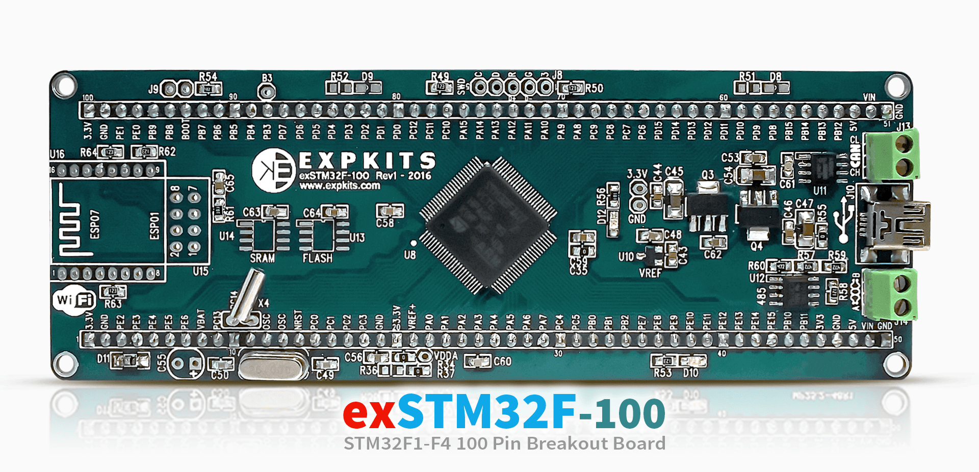 exSTM32F-100, STM32F103 ve STM32F405 MCU Development Board
