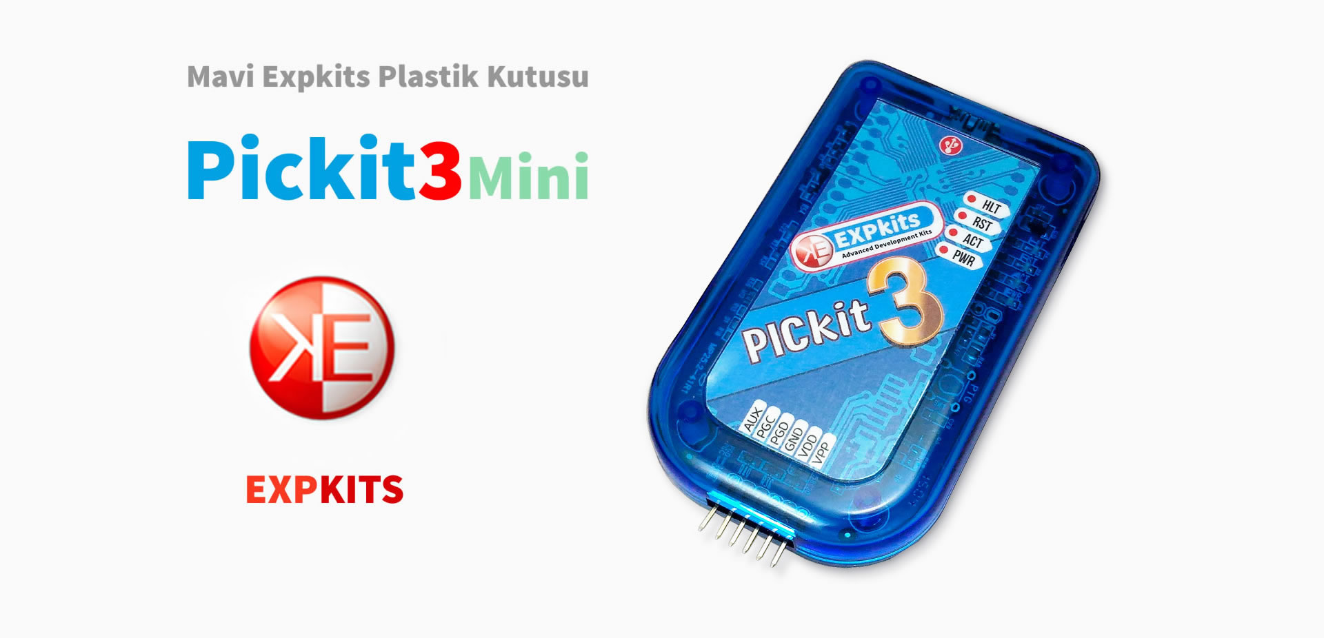 Expkits, Pickit3 Mini Clone, Plastik USB Kutu, Orjinalin %100 ayn�s� en stabil Pickit3 klonu, ABS ve Polikarbon Malzeme